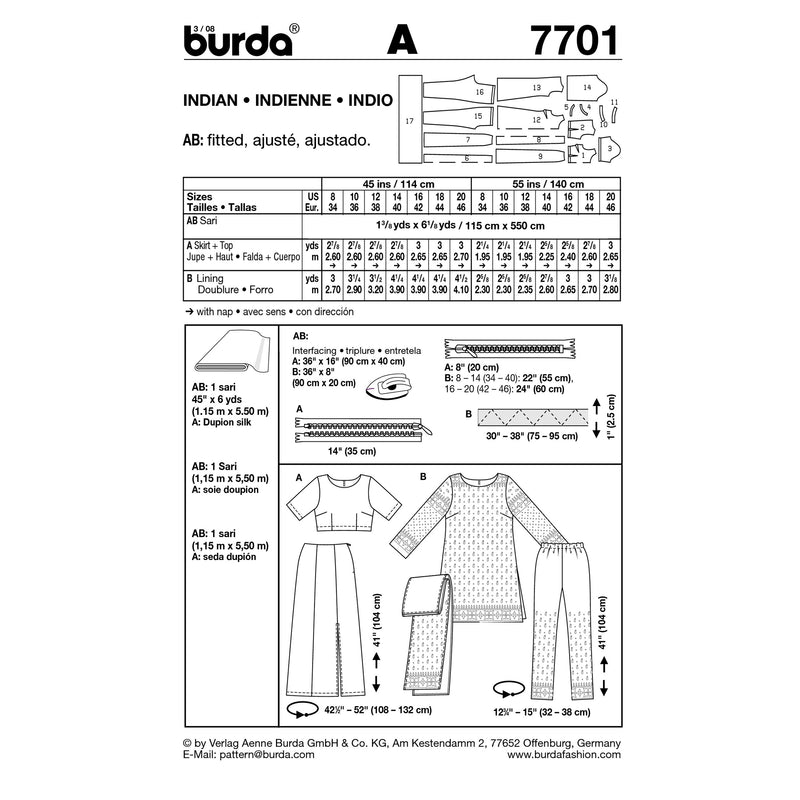 BURDA - 7701 Ladies Sari