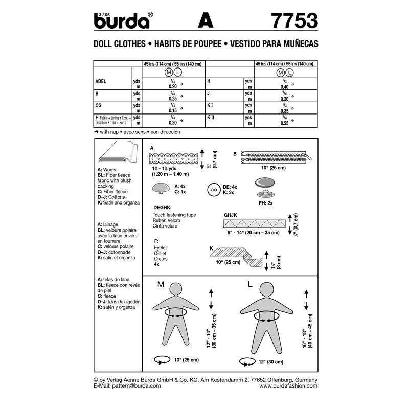 BURDA - 7753 Vêtements de poupée