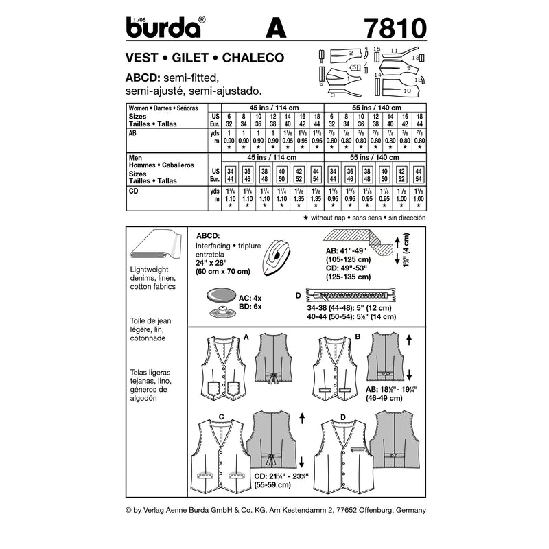 BURDA - 7810 Gilet unisexe