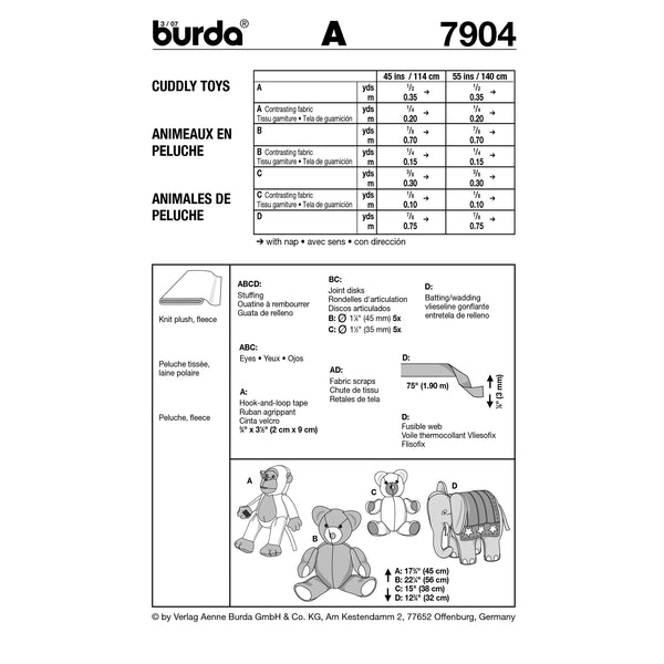 BURDA - 7904 Animaux en peluche