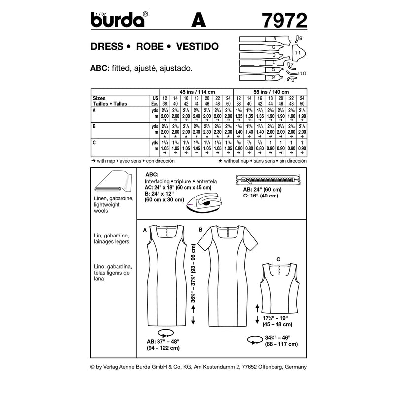 BURDA - 7972 Ladies Dress/Top