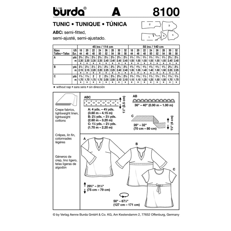 BURDA - 8100 Tunique - femme