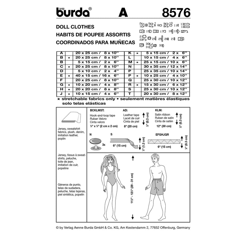 BURDA - 8576  Vêtements de poupée