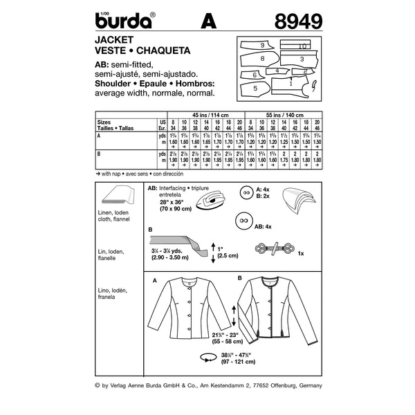 BURDA - 8949 Ladies Jacket