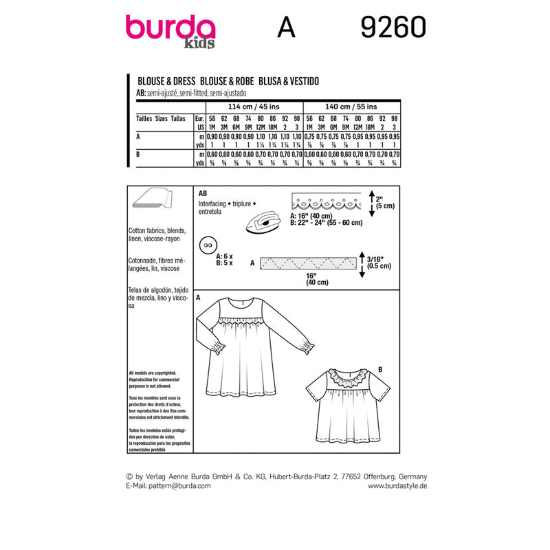 BURDA - 9260 Robe / blouse pour enfants