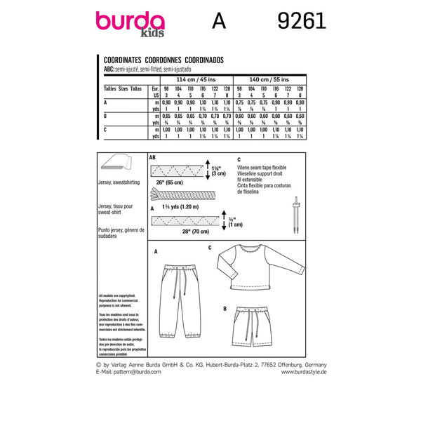 BURDA - 9261 Kids’ Trousers / Pants / Top