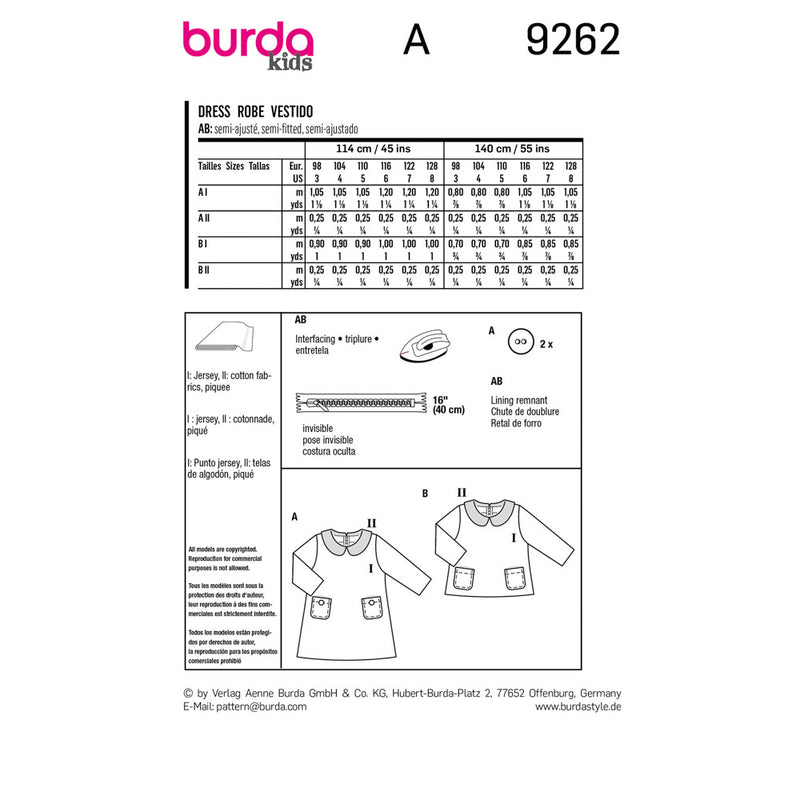 BURDA - 9262 Robe pour enfants