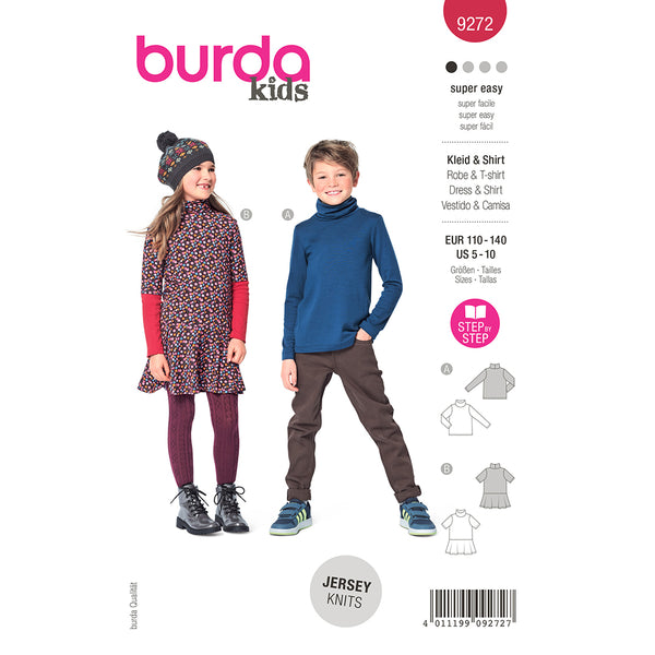 BURDA - 9272 Top, Dress – with Roll Neck Collar
