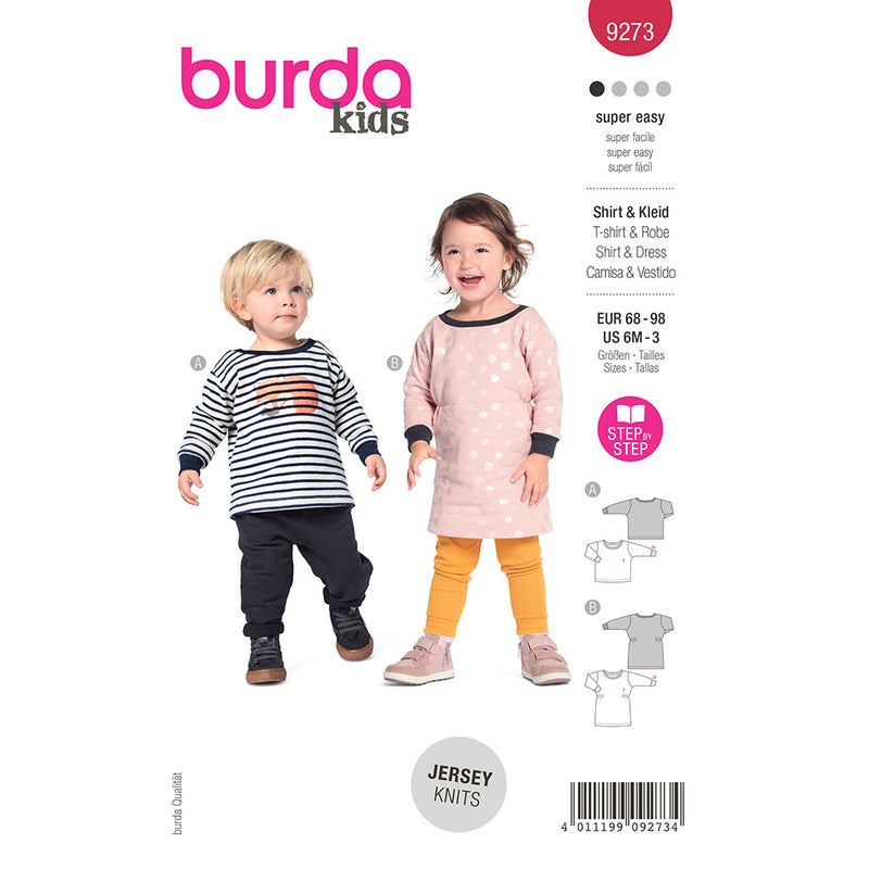 BURDA - 9273 T-shirt et robe avec encolure ronde et poignets