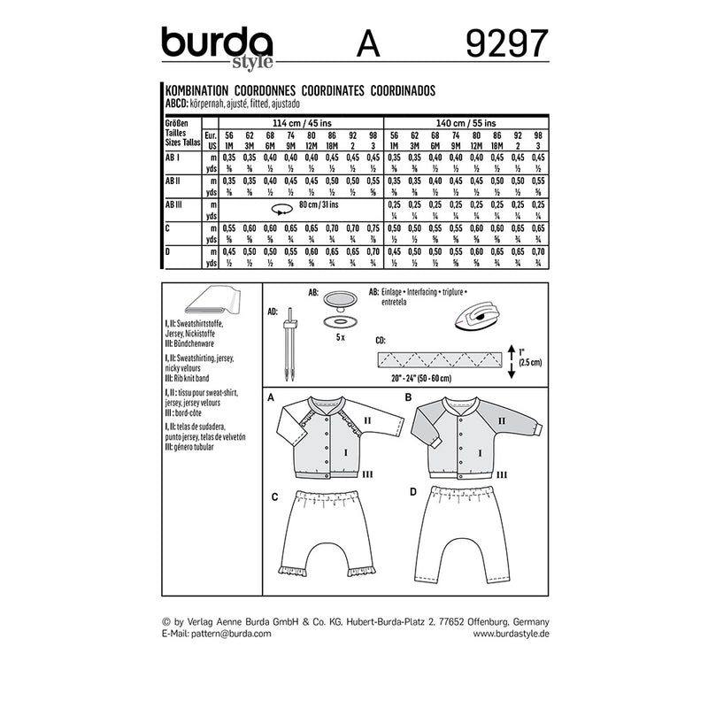 BURDA - 9297 Veste sweat-shirt et pantalon élastique