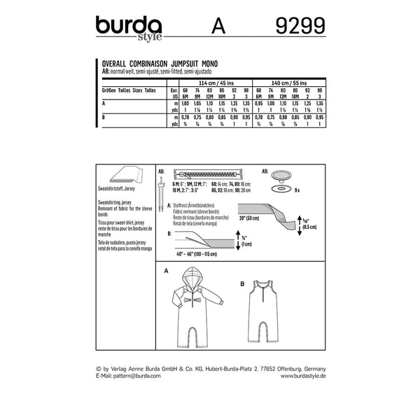 BURDA - 9299 Overalls with Hood