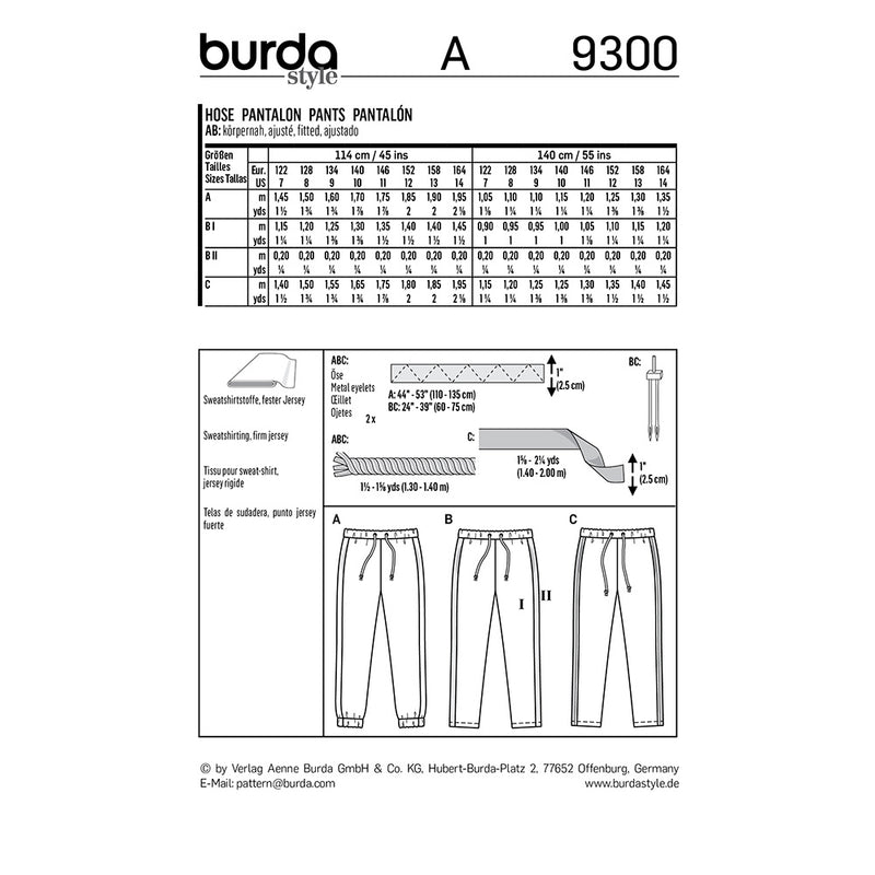 BURDA - 9300 Pantalon de jogging à coulisse élastique
