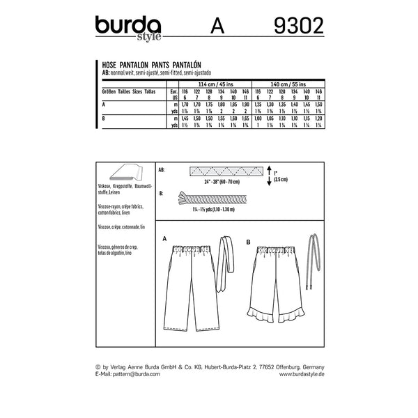 BURDA - 9302 Pantalon à coulisse élastiquée