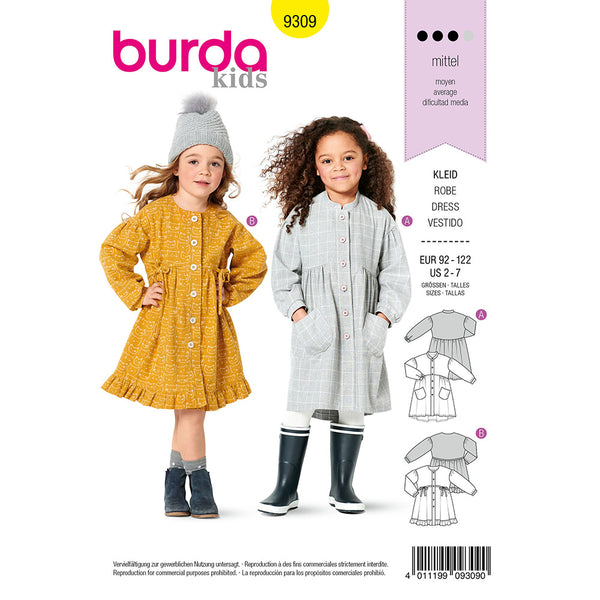 BURDA - 9309 Dress with Button Fastening - Gathered Skirt