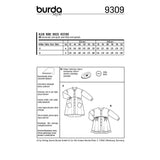 BURDA - 9309 Robe avec une patte de boutonnage - jupe froncée