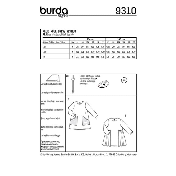 BURDA - 9310 Robe avec des poches - surjupe