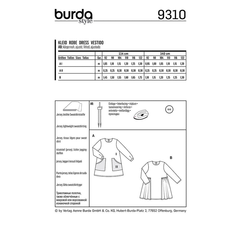 BURDA - 9310 Robe avec des poches - surjupe