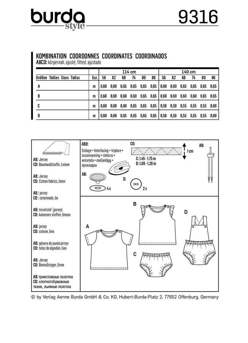 BURDA - 9316 Tee-shirt – top – culotte – culotte à bavette