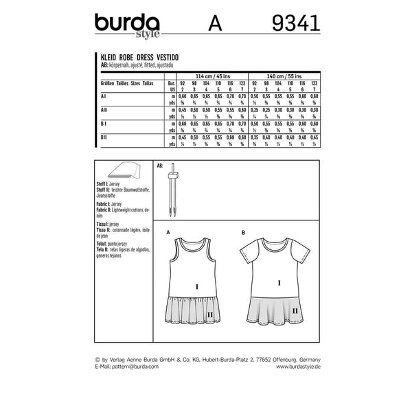 BURDA - 9341 Robe à bretelles - robe façon tee-shirt - jupe montée au-dessous de la taille