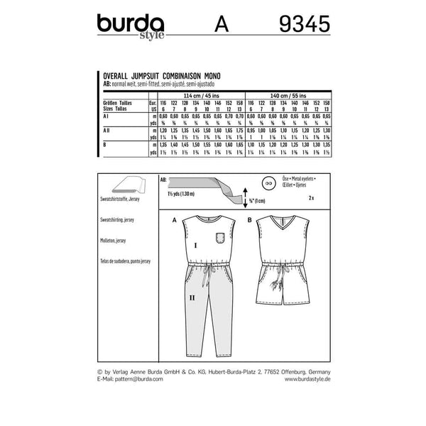 BURDA - 9345 Combinaison - coulisse à ruban dans la taille -  poches à fentes latérales