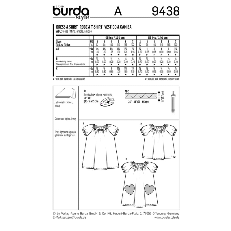 BURDA - 9438 Robe et T-shirt - femme enfant