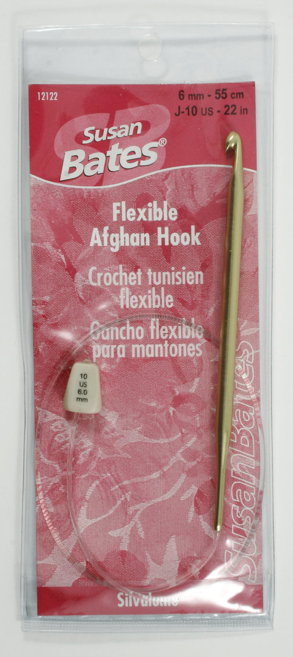 22" SB Silvalume 22" Flexible Afghan Hook, 6mm, J-10