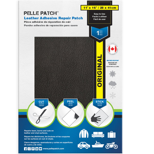 PELLE PATCH Leather Adhesive Repair Patch - Black - 11 x 16 inch (28 x 41 cm)