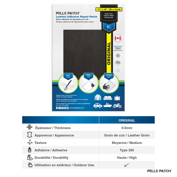 PELLE PATCH Leather Adhesive Repair Patch - Black - 11 x 16 inch (28 x 41 cm)