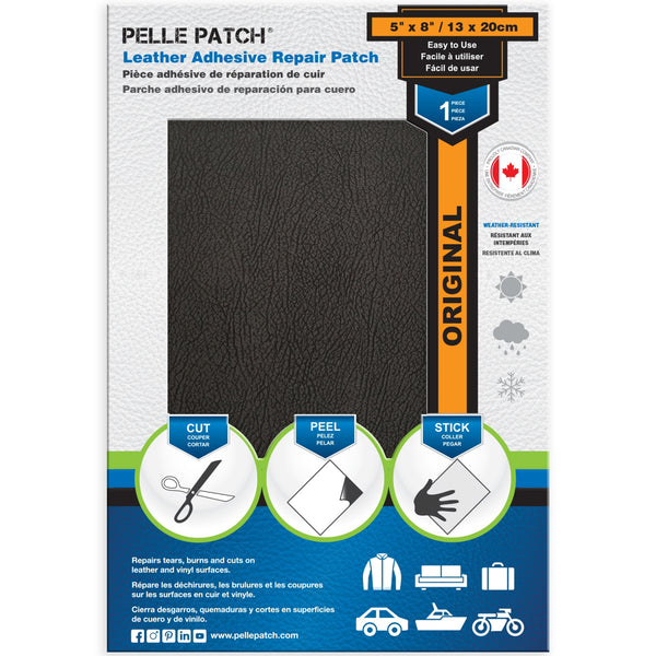 PELLE PATCH Leather Adhesive Repair Patch - Black - 5 x 8 inch (13 x 20 cm)