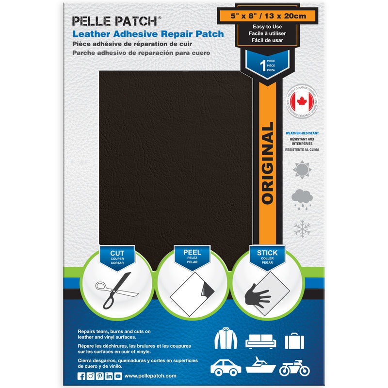 PELLE PATCH Leather Adhesive Repair Patch - Dark Brown - 5 x 8 inch (13 x 20 cm)