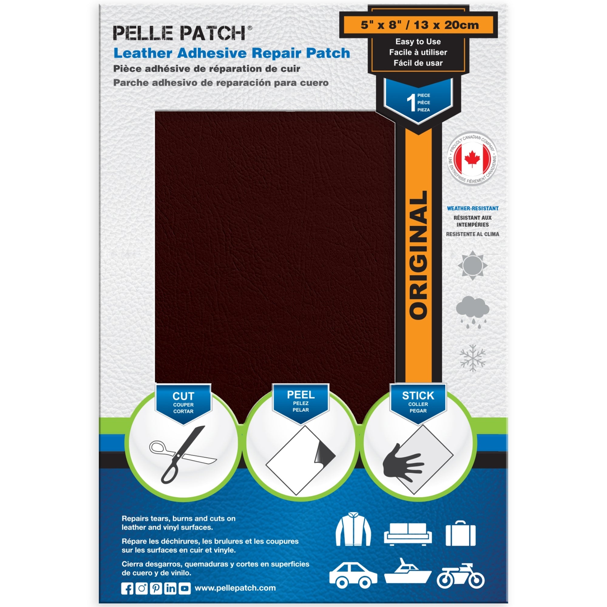 PELLE PATCH Leather Adhesive Repair Patch - Burgundy - 5 x 8 inch (13 ...