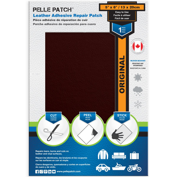 PELLE PATCH Leather Adhesive Repair Patch - Burgundy - 5 x 8 inch (13 x 20 cm)