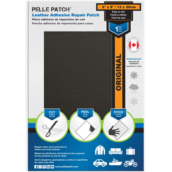 PELLE PATCH Leather Adhesive Repair Patch - Dark Grey - 5 x 8 inch (13 x 20 cm)