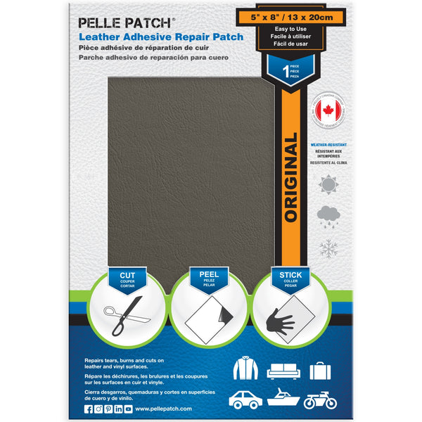 PELLE PATCH Leather Adhesive Repair Patch - Medium Grey - 5 x 8 inch (13 x 20 cm)