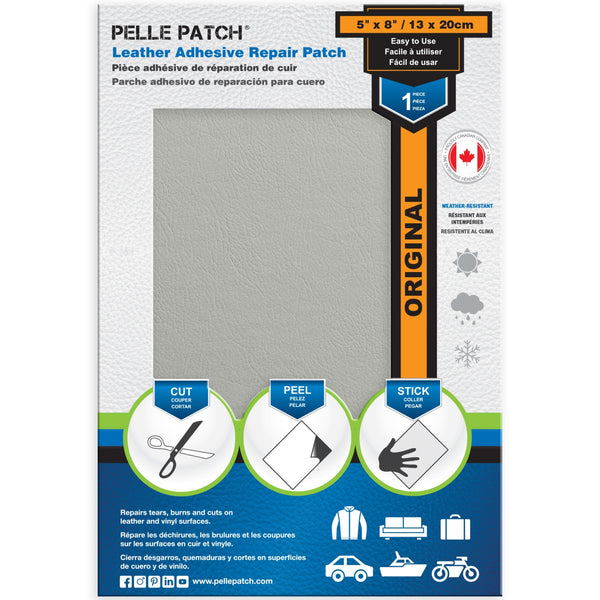 PELLE PATCH Leather Adhesive Repair Patch - Light Grey - 5 x 8 inch (13 x 20 cm)