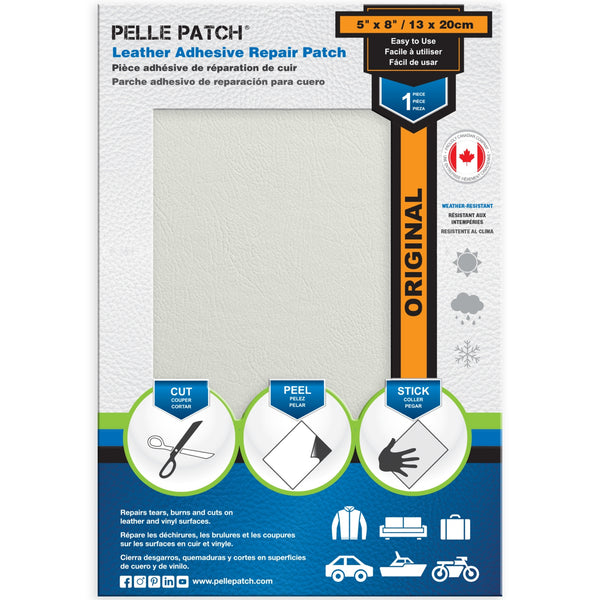 PELLE PATCH Leather Adhesive Repair Patch - White - 5 x 8 inch (13 x 20 cm)