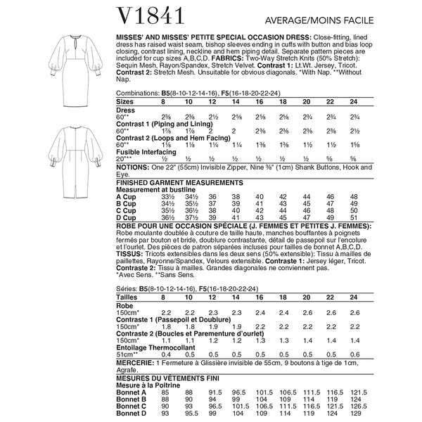 V1841 Misses' and Misses' Petite Special Occasion Dress