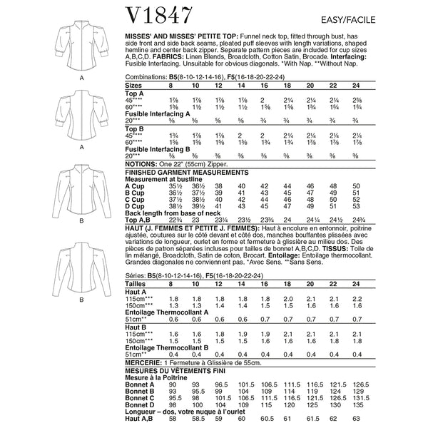 V1847 Misses' and Misses' Petite Top