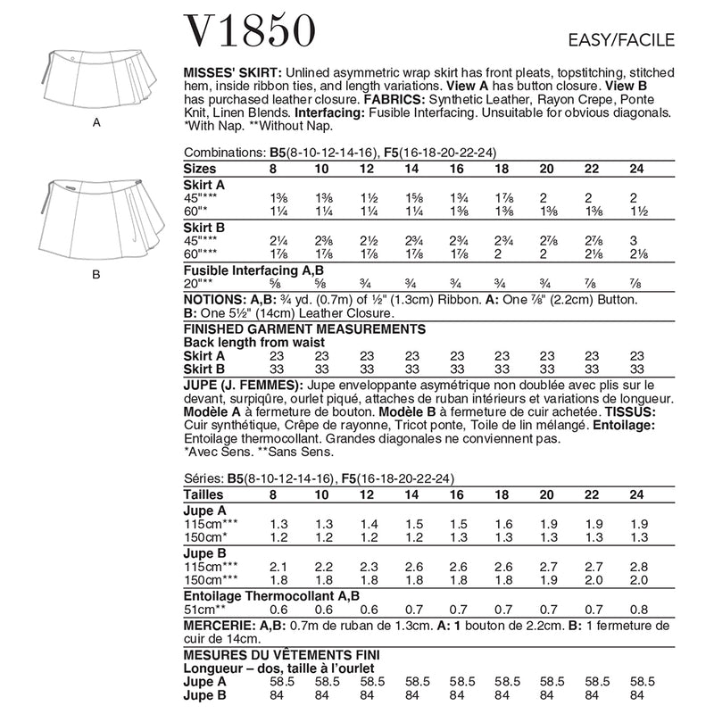 V1850 Misses' Skirt