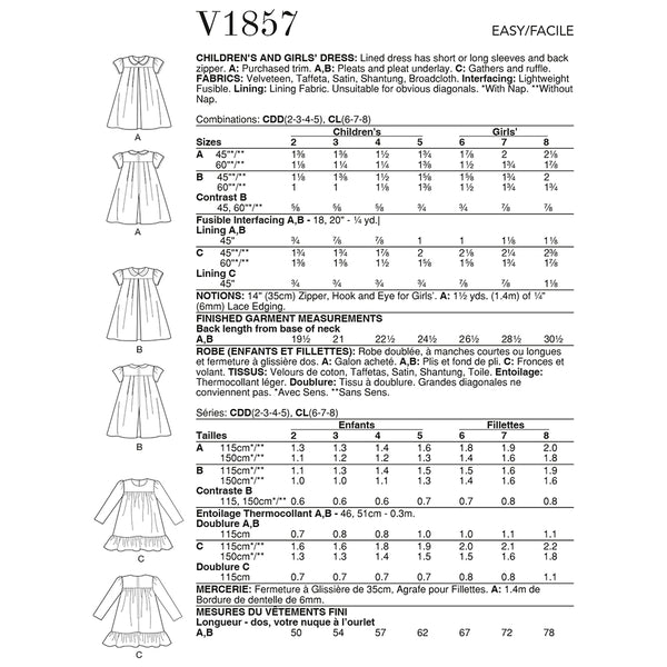 V1857 Children's and Girls' Dress (6-7-8)