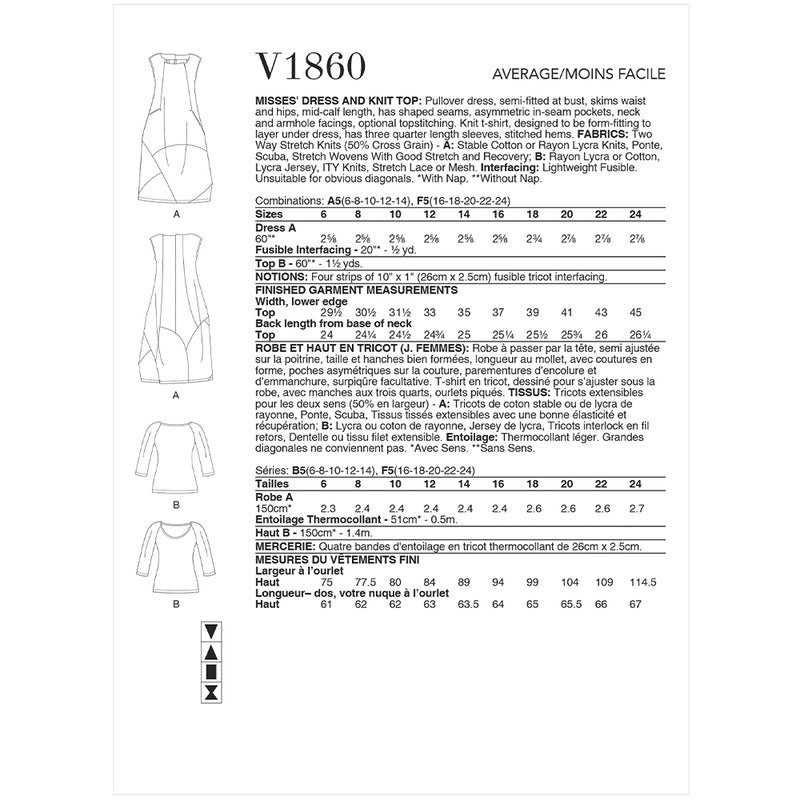 V1860 Misses' Dress and Knit Top (16-18-20-22-24)