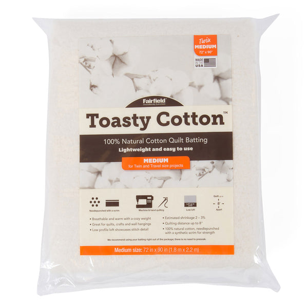 FAIRFIELD Toasty Cotton™ Natural Cotton Quilt Batting - 1.8 x 2.2 m (72" x 90")