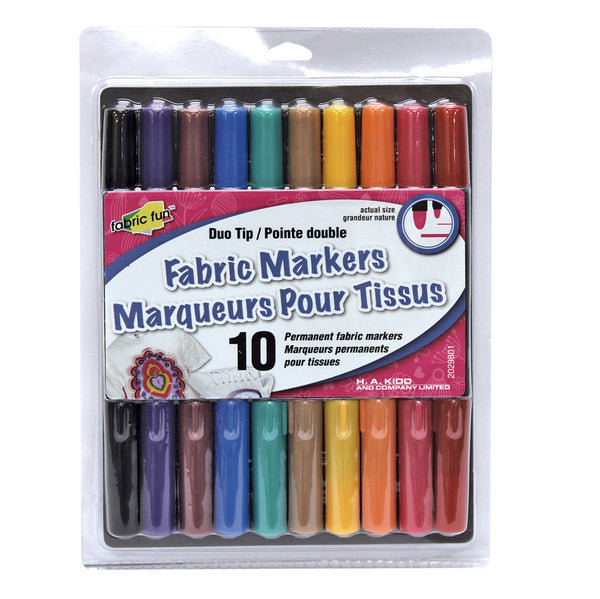 FABRIC FUN Marqueurs pour tissus - Pointe double - couleurs primaires -10 pièces
