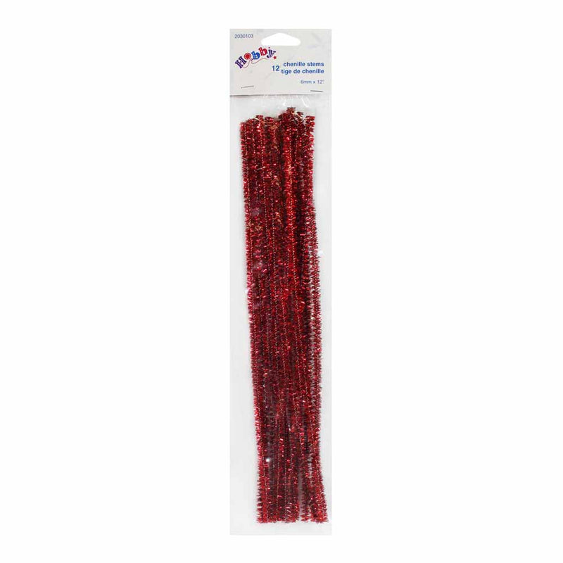 HOBBY Chenille Stems Red Tinsel - 12 pcs