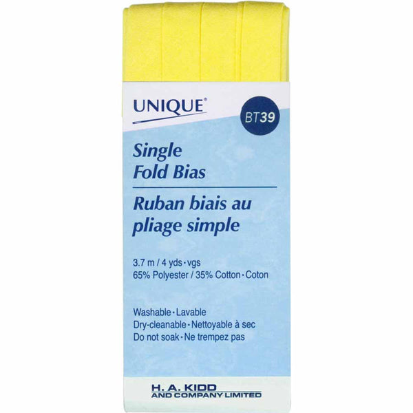 UNIQUE - Single Fold Bias Tape - 13mm x 3.7m - Lemon Ice