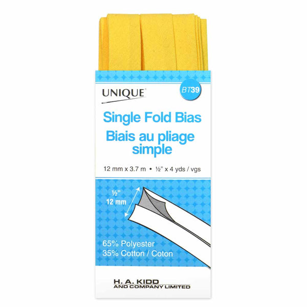 UNIQUE - Single Fold Bias Tape - 13mm x 3.7m - Canary