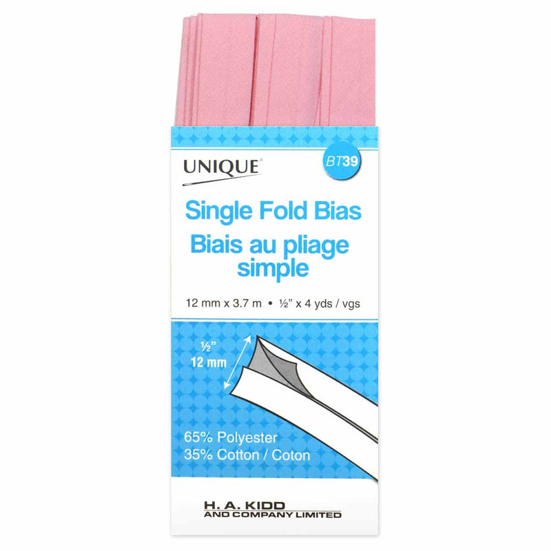 UNIQUE - Single Fold Bias Tape - 13mm x 3.7m - Light Pink
