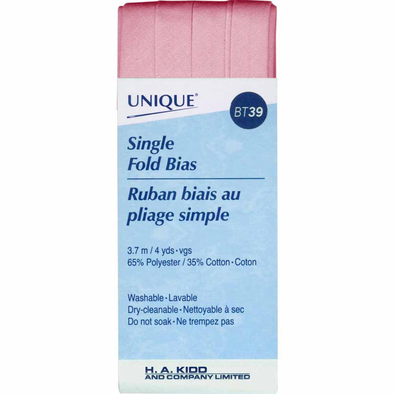 UNIQUE - Single Fold Bias Tape - 13mm x 3.7m - Petal Pink