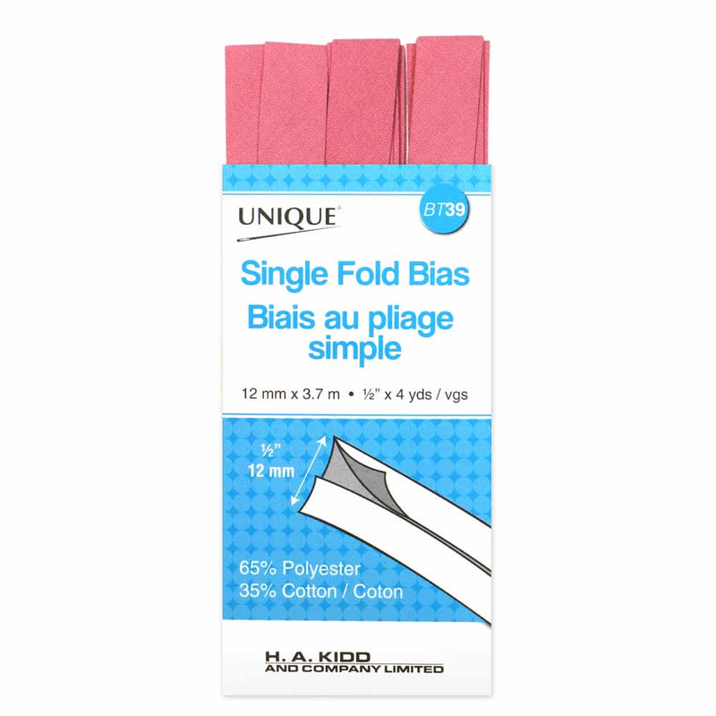 UNIQUE Single Fold Bias Tape 13mm x 3.7m - Rose