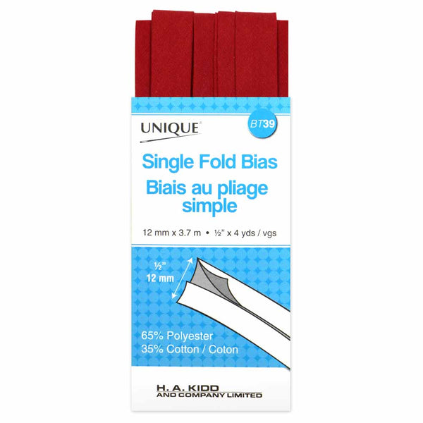 UNIQUE - Single Fold Bias Tape - 13mm x 3.7m - Scarlet